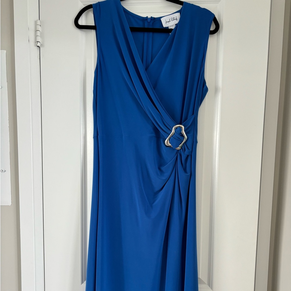 Joseph Ribkoff Royal Blue Sleeveless Wrap-Style Dress